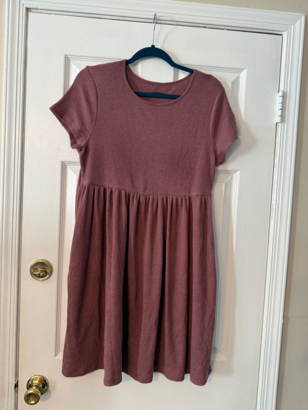 wild fable Short Sleeve Ribbed Babydoll Dress - Dusty Mauve
